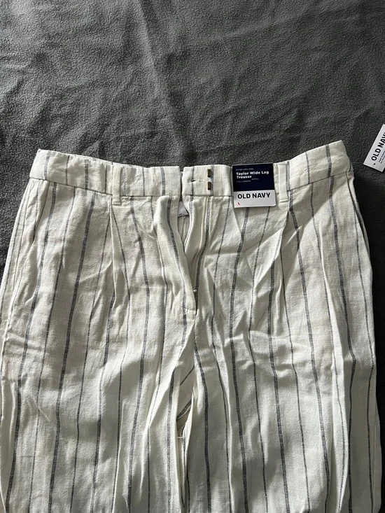 Old Navy Cream Pants with Navy Vertical Stripes - Picture 3 of 4